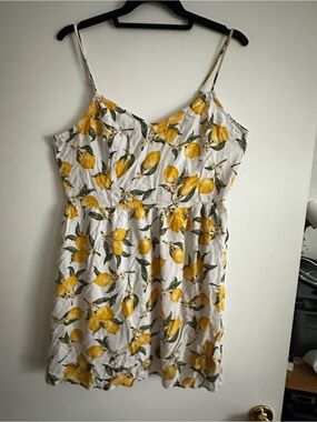 Divided H&M White Mini Dress with Yellow Lemon Print